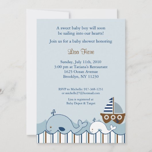 Nautical Little Whale Baby Shower Invitations Kaart (Voorkant)