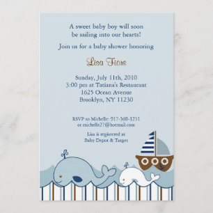 Nautical Little Whale Baby Shower Invitations Kaart