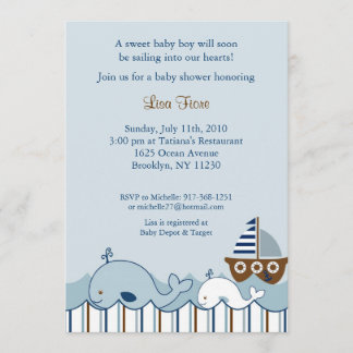 Nautical Little Whale Baby Shower Invitations Kaart