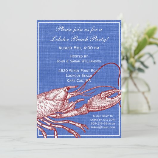  Nautical Lobster Bake Beach Party Kaart (Staand voorkant)