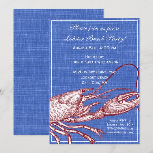 Nautical Lobster Bake Beach Party Kaart (Voorkant / Achterkant)