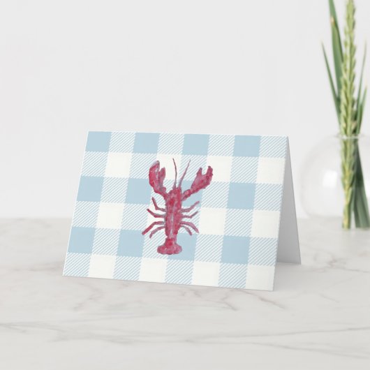 Nautical Lobster Blue Gingham Pattern Kaart (Voorkant)
