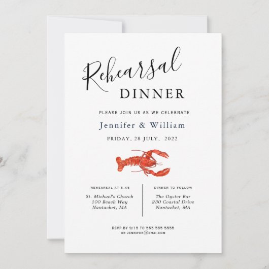 Nautical Lobster bruiloft Rehearsal Dinner Aankondiging (Voorkant)