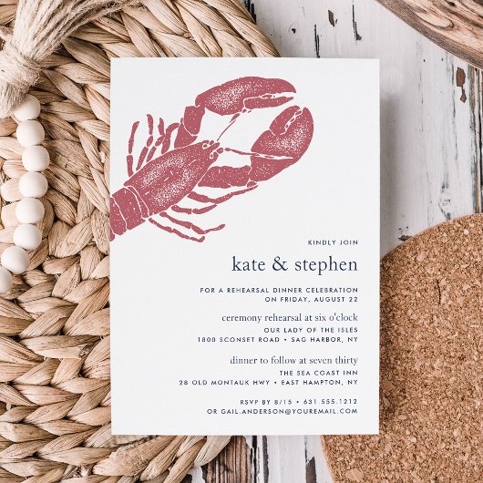 Nautical Lobster Ceremony Rehearsal Dinner Invite Kaart