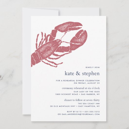 Nautical Lobster Ceremony Rehearsal Dinner Invite Kaart (Voorkant)
