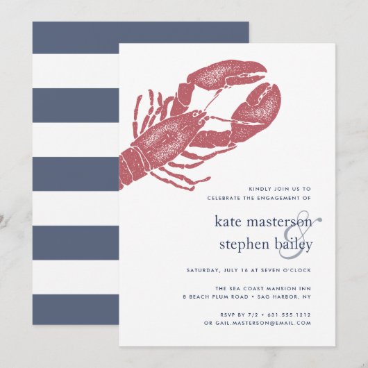Nautical Lobster Engagement Party Kaart (Voorkant / Achterkant)