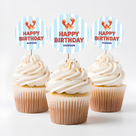 Nautical Lobster Kids Happy Birthday Ronde Sticker