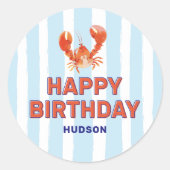 Nautical Lobster Kids Happy Birthday Ronde Sticker (Voorkant)