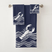 Nautical Lobster Navy Blue White Bath Towel Set Bad Handdoek (Insitu)