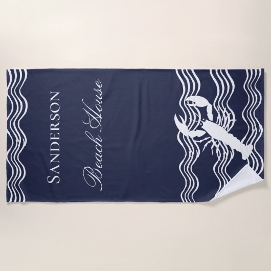 Nautical Lobster Navy Blue white Strandlaken (Voorkant)