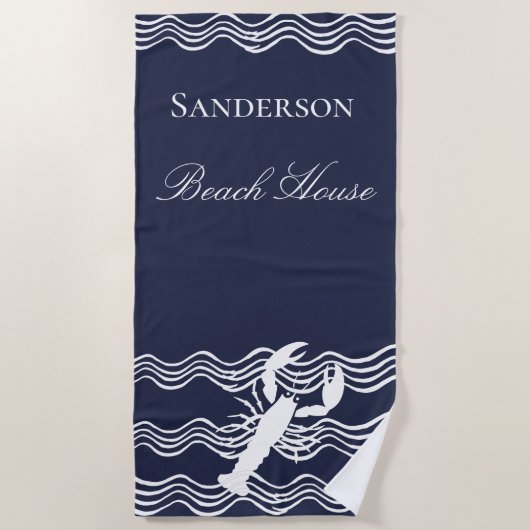 Nautical Lobster Navy Blue white Strandlaken (Voorkant)