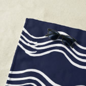 Nautical Lobster Navy Blue White Wave Stripes Strandlaken (In situ)