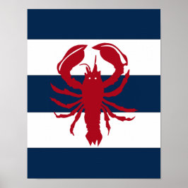 Nautical Lobster print rood, marjoin en wit