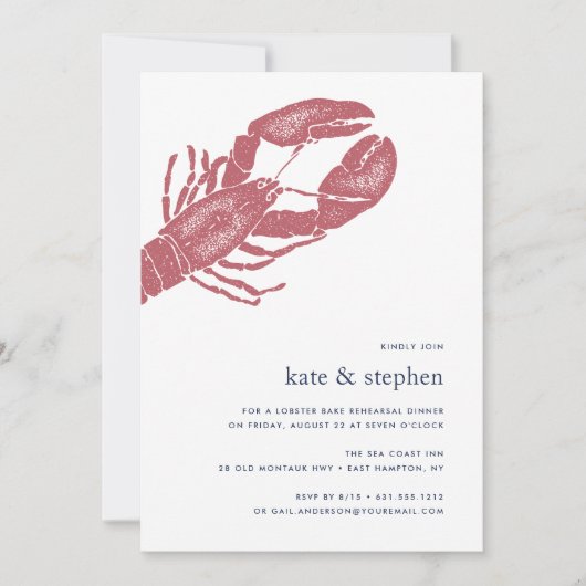 Nautical Lobster Rehearsal Dinner Invitation Kaart (Voorkant)