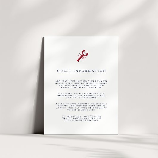 Nautical Lobster Wedding Guest Details Informatiekaartje