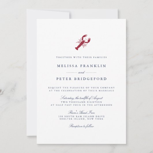 Nautical Lobster Wedding Invitation Kaart (Voorkant)