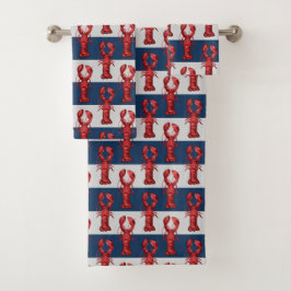 Nautical Lobsters on Navy Blue and Grey Stripes Bad Handdoek