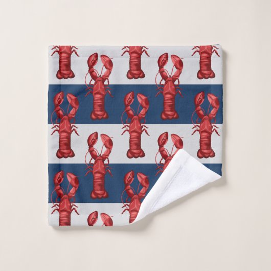 Nautical Lobsters on Navy Blue and Grey Stripes Bad Handdoek (Wasdoekje)
