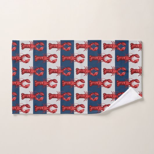 Nautical Lobsters on Navy Blue and Grey Stripes Bad Handdoek (Handdoek)