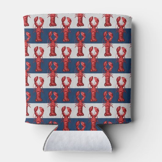 Nautical Lobsters on Navy Blue and Grey Stripes Blikjeskoeler (Achterkant)
