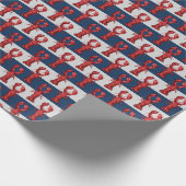 Nautical Lobsters on Navy Blue and Grey Stripes Cadeaupapier (Hoek)