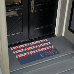 Nautical Lobsters on Navy Blue and Grey Stripes Deurmat