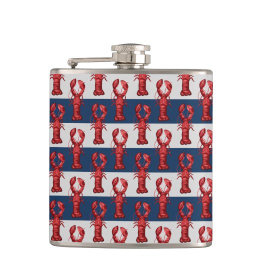 Nautical Lobsters on Navy Blue and Grey Stripes Heupfles (Voorkant)