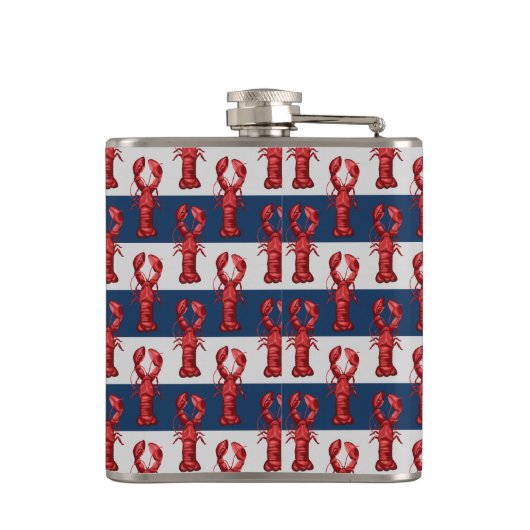 Nautical Lobsters on Navy Blue and Grey Stripes Heupfles (Achterkant)