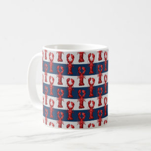 Nautical Lobsters on Navy Blue and Grey Stripes Koffiemok