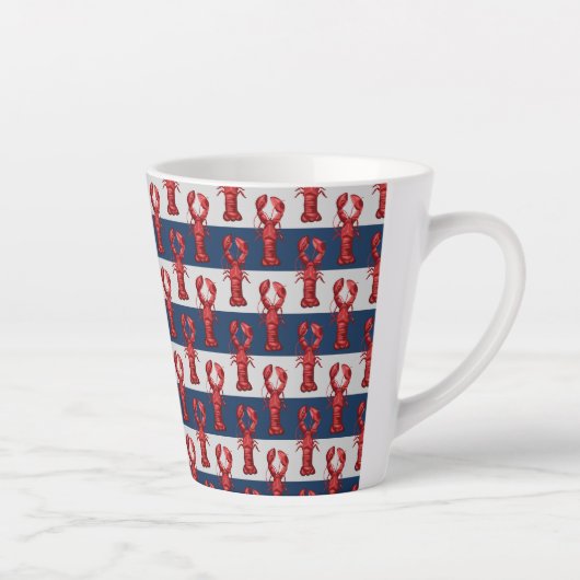 Nautical Lobsters on Navy Blue and Grey Stripes Latte Mok (Rechts)