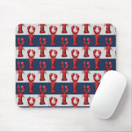Nautical Lobsters on Navy Blue and Grey Stripes Muismat