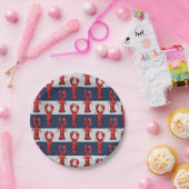 Nautical Lobsters on Navy Blue and Grey Stripes Papieren Bordje (Feest)