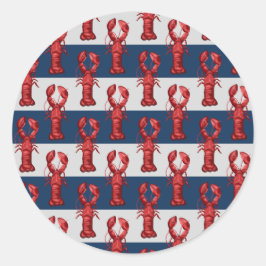 Nautical Lobsters on Navy Blue and Grey Stripes Ronde Sticker
