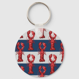 Nautical Lobsters on Navy Blue and Grey Stripes Sleutelhanger
