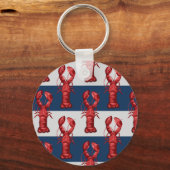 Nautical Lobsters on Navy Blue and Grey Stripes Sleutelhanger (Voorkant)