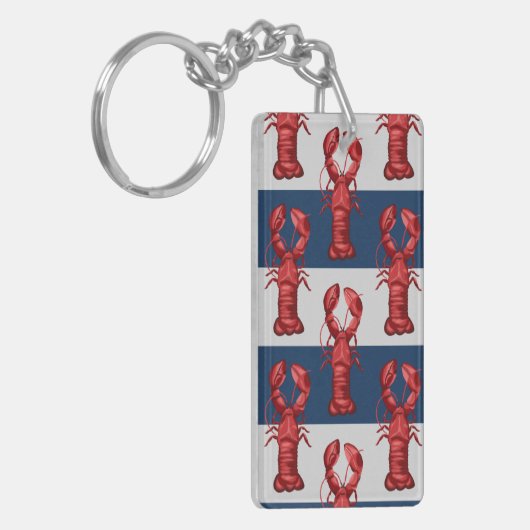 Nautical Lobsters on Navy Blue and Grey Stripes Sleutelhanger (Voorkant Links)