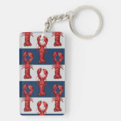 Nautical Lobsters on Navy Blue and Grey Stripes Sleutelhanger (achterkant)