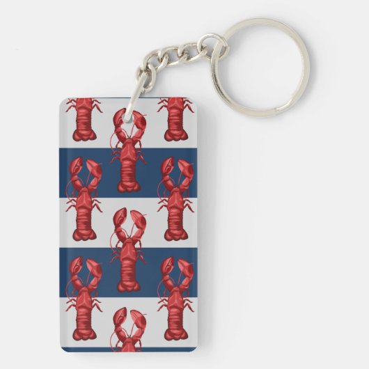 Nautical Lobsters on Navy Blue and Grey Stripes Sleutelhanger (achterkant)