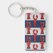 Nautical Lobsters on Navy Blue and Grey Stripes Sleutelhanger (Voorkant)