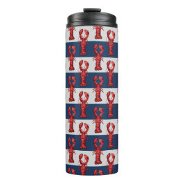 Nautical Lobsters on Navy Blue and Grey Stripes Thermosbeker