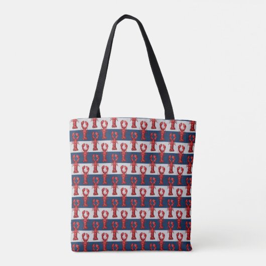 Nautical Lobsters on Navy Blue and Grey Stripes Tote Bag (Achterkant)