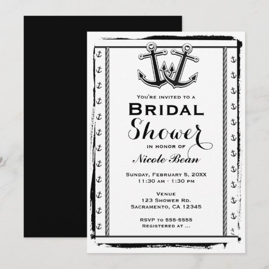 Nautical Love Anchors Bruids Douche Uitnodigingen (Voorkant / Achterkant)