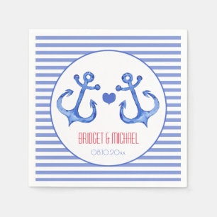 Nautical Love Anchors - Navy Striped Paper Napkins Servet