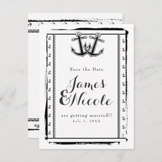 Nautical Love Anker Strand Bruiloft Save the Date Aankondigingskaart (Voorkant / Achterkant)