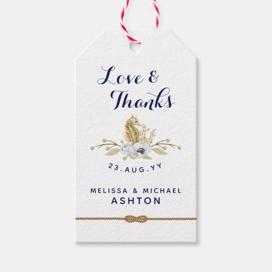 Nautical Love & Bedankt Anemone Wedding Favor Cadeaulabel (Voorkant)