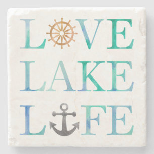 Nautical Love Lake Life Anchor Wheel Typografie Stenen Onderzetter