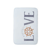 Nautical Love Waterverf Typografie + Ship's Wheel Badmat (Voorkant Verticaal)
