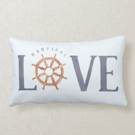 Nautical LOVE Waterverf Typografie + Ship's Wheel Kussen
