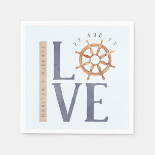 Nautical Love Waterverf Typografie + Ship's Wheel Servet