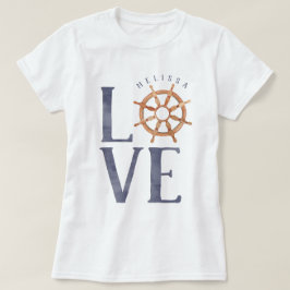 Nautical Love Waterverf Typografie + Ship's Wheel T-shirt